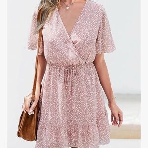 Elegant Pink Wrap Dress